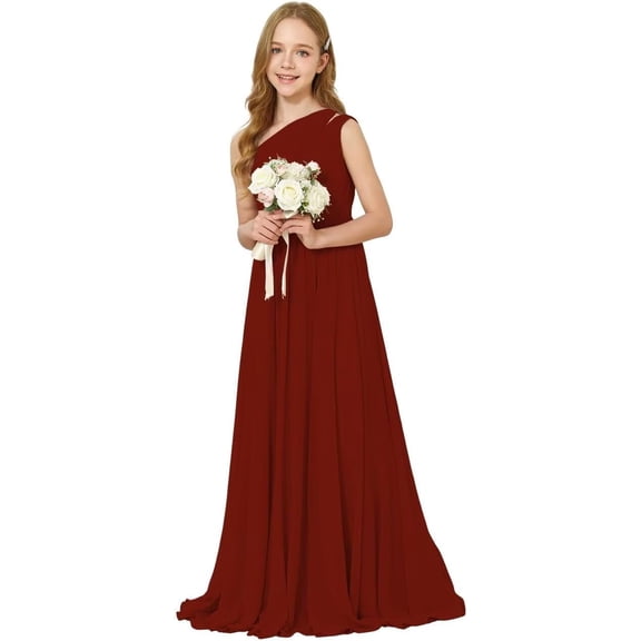 Drtj One-Shoulder Junior Bridesmaid Chiffon Dress for Wedding Flower Girl drtj Boho Dress First Communion Dress
