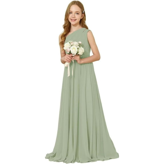 Drtj One-Shoulder Junior Bridesmaid Chiffon Dress for Wedding Flower Girl drtj Boho Dress First Communion Dress