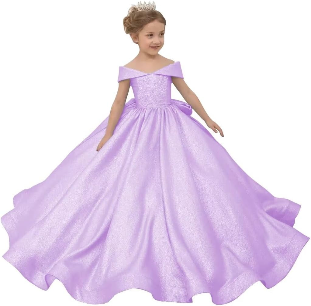 White Satin/Organza Communion Flower Girl Dress with Bow main image 1