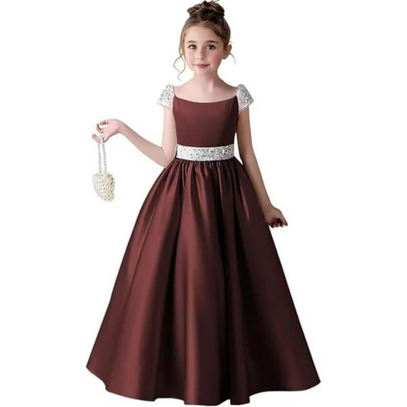 Drtj Satin Flower Girl Dress Sequin Princess Pageant Dresses for Girls Party Birthday Dress for Girls Prom Ball Gown