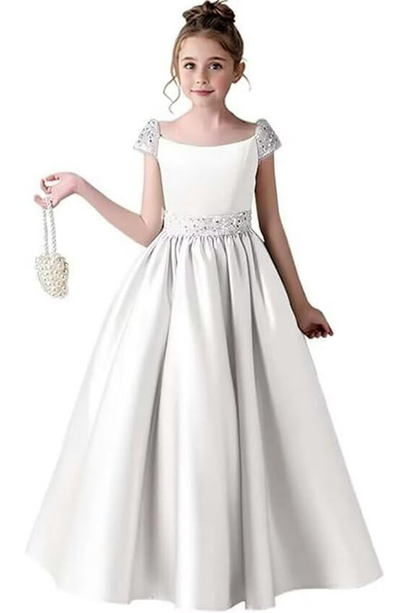 Satin Flower Girl Dress Sequin Princess Pageant Dresses for Girls Party Birthday Dress for Girls Prom Ball Gown