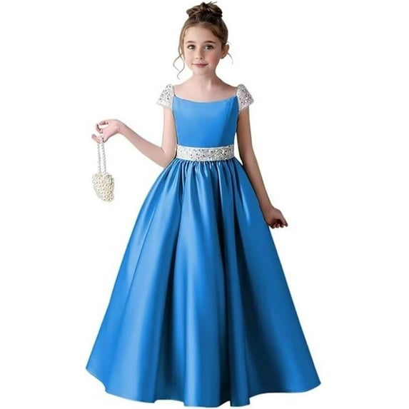 Drtj Satin Flower Girl Dress Sequin Princess Pageant Dresses for Girls Party Birthday Dress for Girls Prom Ball Gown