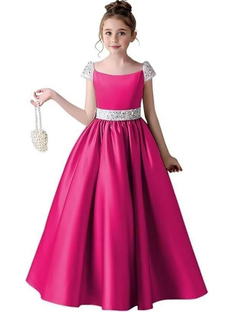 Drtj Satin Flower Girl Dress Sequin Princess Pageant Dresses for Girls Party Birthday Dress for Girls Prom Ball Gown