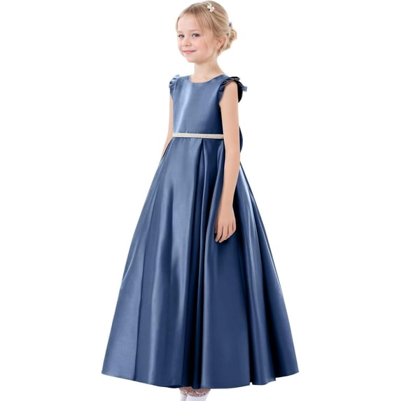 Drtj Satin Flower Girl Dress with Back Bow A-Line Princess Pageant Gown for First Communion, Wedding & Party (2-16 Years)