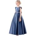 thumbnail image 1 of Drtj Satin Flower Girl Dress with Back Bow  A-Line Princess Pageant Gown for First Communion, Wedding & Party (2-16 Years), 1 of 1