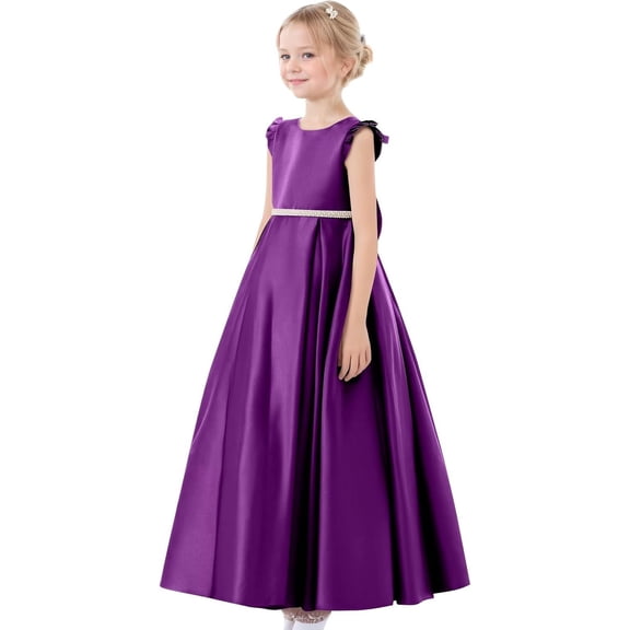 Drtj Satin Flower Girl Dress with Back Bow  A-Line Princess Pageant Gown for First Communion, Wedding & Party (2-16 Years)