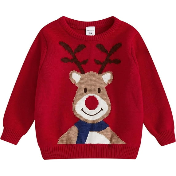 Drtj Toddler Baby Boy Girl Knit Sweater Christmas Outfit Deer Pullover Crewneck Sweatshirt Warm Christmas Sweater, Sized 3-4Y, Color Red Cartoon Deer
