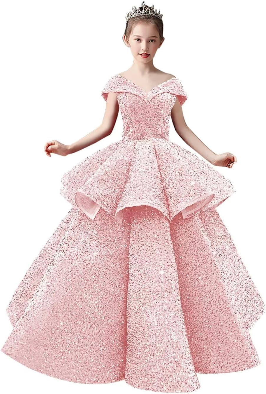 Drtj Toddler Teenager Flower Girl Strapless Multi Layered Gowns Glitter  Prom Dresses Children Prom Party Dresses - Walmart.com