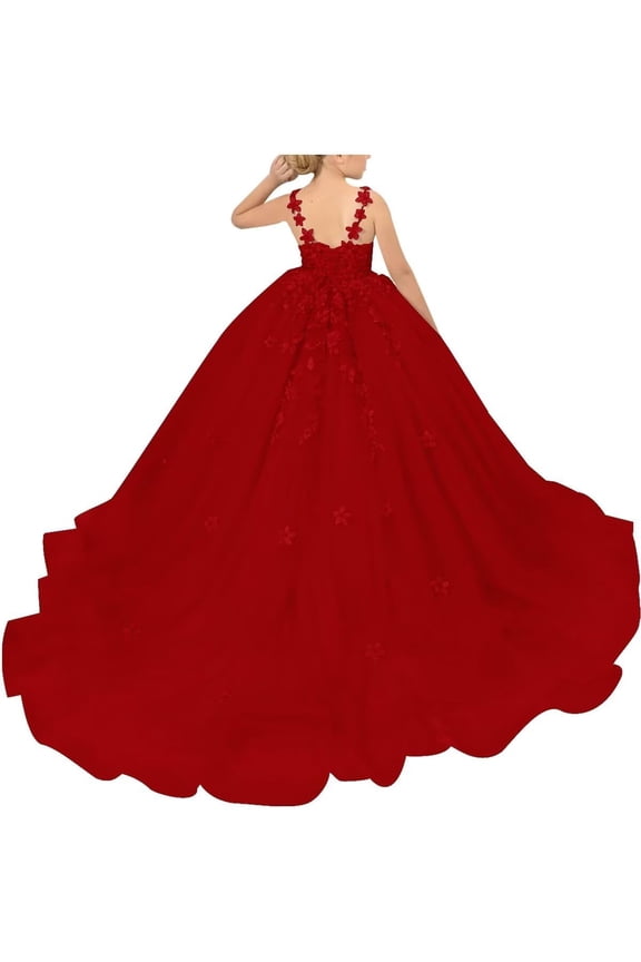 Tulle Flower Girl Dresses Wedding Floral Appliques Princess Pageant Birthday Party Ball Gown