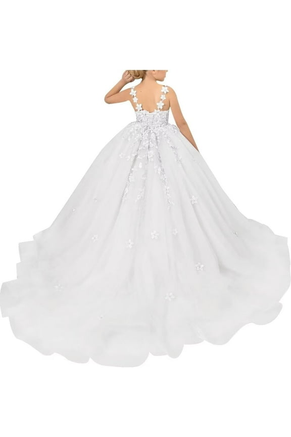 Tulle Flower Girl Dresses Wedding Floral Appliques Princess Pageant Birthday Party Ball Gown