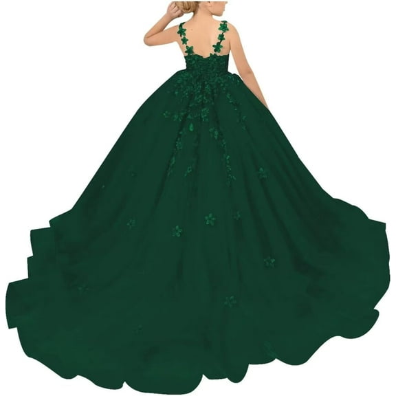 Drtj Tulle Flower Girl Dresses Wedding Floral Appliques Princess Pageant Birthday Party Ball Gown