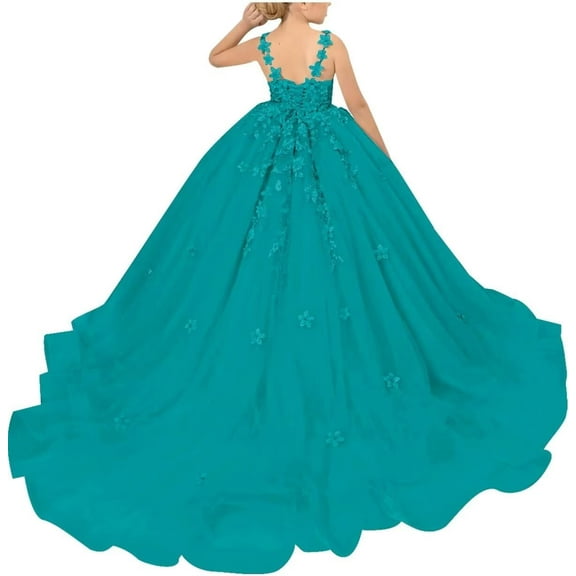 Drtj Tulle Flower Girl Dresses Wedding Floral Appliques Princess Pageant Birthday Party Ball Gown