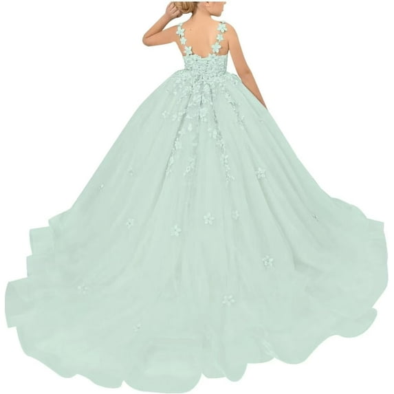 Drtj Tulle Flower Girl Dresses Wedding Floral Appliques Princess Pageant Birthday Party Ball Gown