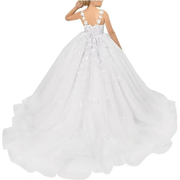 Drtj Tulle Flower Girl Dresses Wedding Floral Appliques Princess Pageant Birthday Party Ball Gown