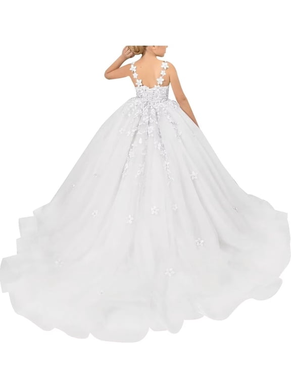 Tulle Flower Girl Dresses Wedding Floral Appliques Princess Pageant Birthday Party Ball Gown