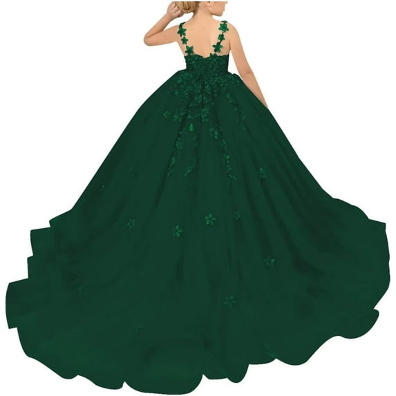 Drtj Tulle Flower Girl Dresses Wedding Floral Appliques Princess Pageant Birthday Party Ball Gown