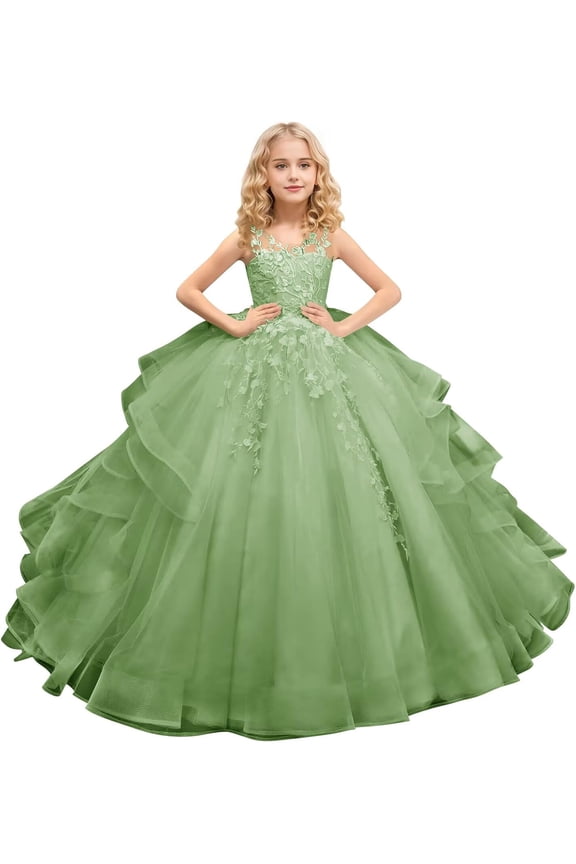 Tulle Flower Girl Maxi Dresses Princess Pageant Dress Wedding Party Evening Formal Pegeant Dance Gown