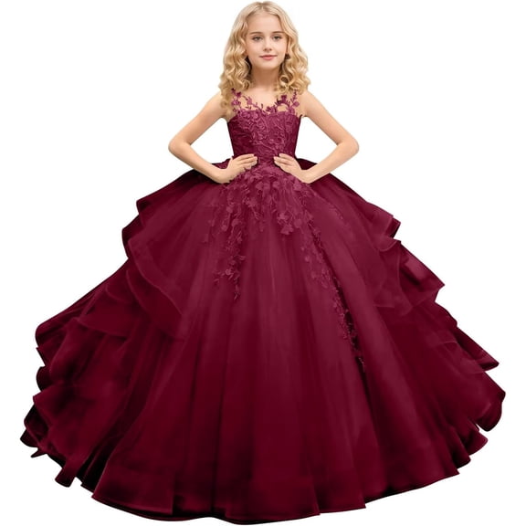 Drtj Tulle Flower Girl Maxi Dresses Princess Pageant Dress Wedding Party Evening Formal Pegeant Dance Gown