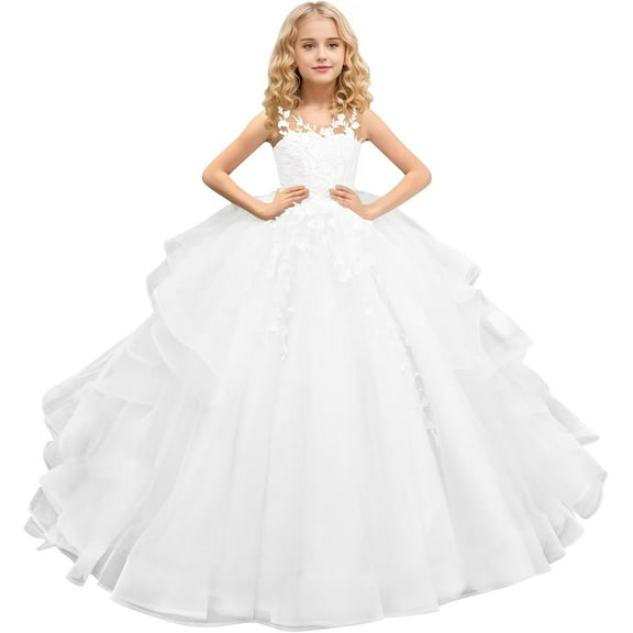 Drtj Tulle Flower Girl Maxi Dresses Princess Pageant Dress Wedding Party Evening Formal Pegeant Dance Gown