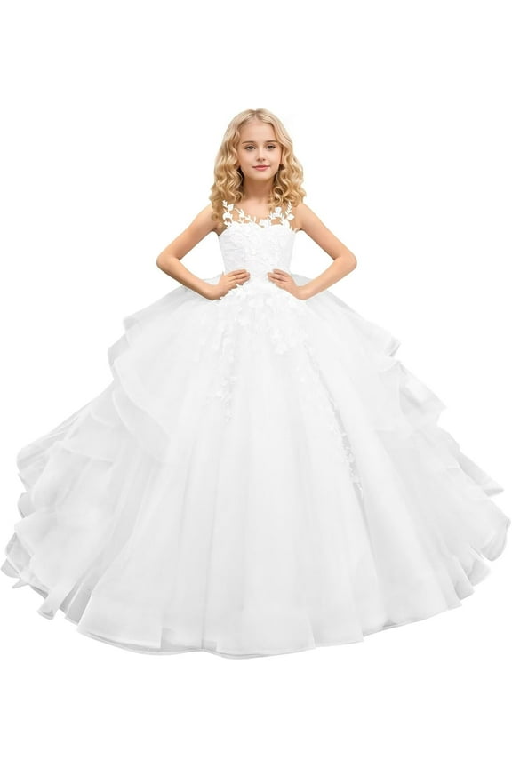 Tulle Flower Girl Maxi Dresses Princess Pageant Dress Wedding Party Evening Formal Pegeant Dance Gown