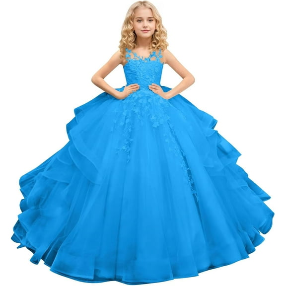 Drtj Tulle Flower Girl Maxi Dresses Princess Pageant Dress Wedding Party Evening Formal Pegeant Dance Gown