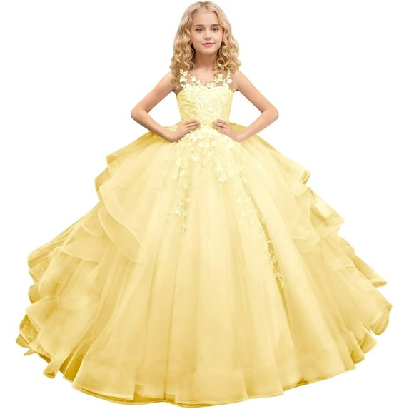 Drtj Tulle Flower Girl Maxi Dresses Princess Pageant Dress Wedding Party Evening Formal Pegeant Dance Gown