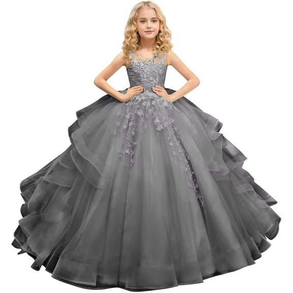 Drtj Tulle Flower Girl Maxi Dresses Princess Pageant Dress Wedding Party Evening Formal Pegeant Dance Gown