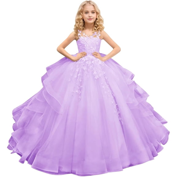 Drtj Tulle Flower Girl Maxi Dresses Princess Pageant Dress Wedding Party Evening Formal Pegeant Dance Gown