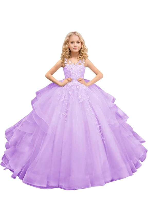 Tulle Flower Girl Maxi Dresses Princess Pageant Dress Wedding Party Evening Formal Pegeant Dance Gown