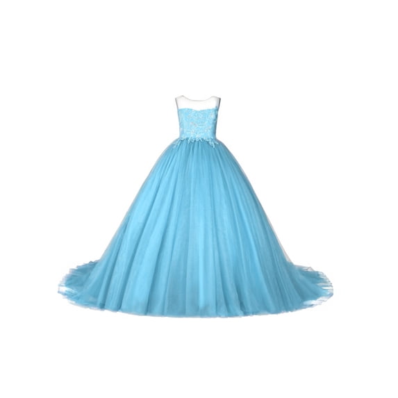 Drtj Tulle Flower Girl Princess Wedding Lace Applique Pageant Dresses Long Girls Party Ball Gown, Sized 2-14T