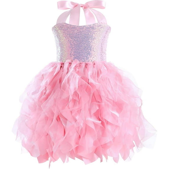 Drtj Tutu Dress for Girls Birthday Dress Princess Sparkly Sequin Tulle Toddler Fairy for Fancy Party Outfit,sized 10T,color Pink