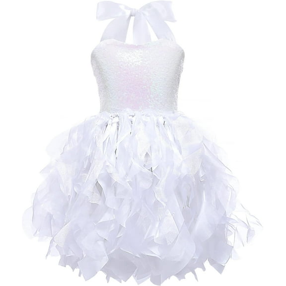 Drtj Tutu Dress for Girls Birthday Dress Princess Sparkly Sequin Tulle Toddler Fairy for Fancy Party Outfit,sized 4T,color White