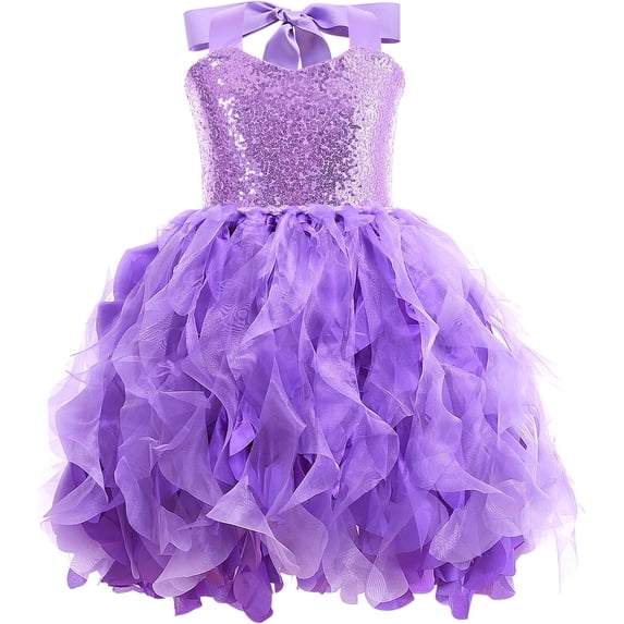 Drtj Tutu Dress for Girls Birthday Dress Princess Sparkly Sequin Tulle Toddler Fairy for Fancy Party Outfit,sized 6T, color Purple