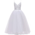 thumbnail image 1 of Drtj V-Neck Flower Girl Tulle WeddingBridesmaid Dresses Princess Dresses Children's Birthday Ball Formal Dresses Girls Prom Dresses, Sized 6T, Color White, 1 of 6
