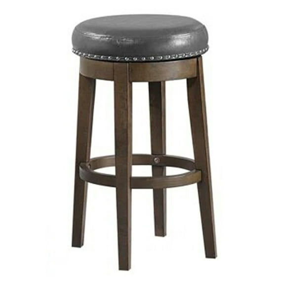 Drue 29 Inch Set of 2 Swivel Barstools Nailhead Trim Gray Faux Leather