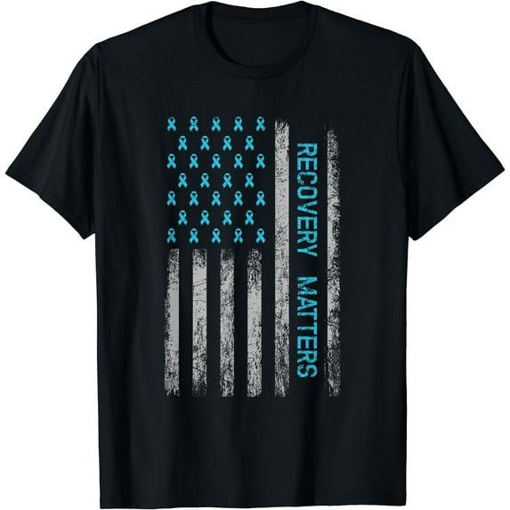 Drug Alcohol Addiction Recovery Warrior - American Flag T-Shirt