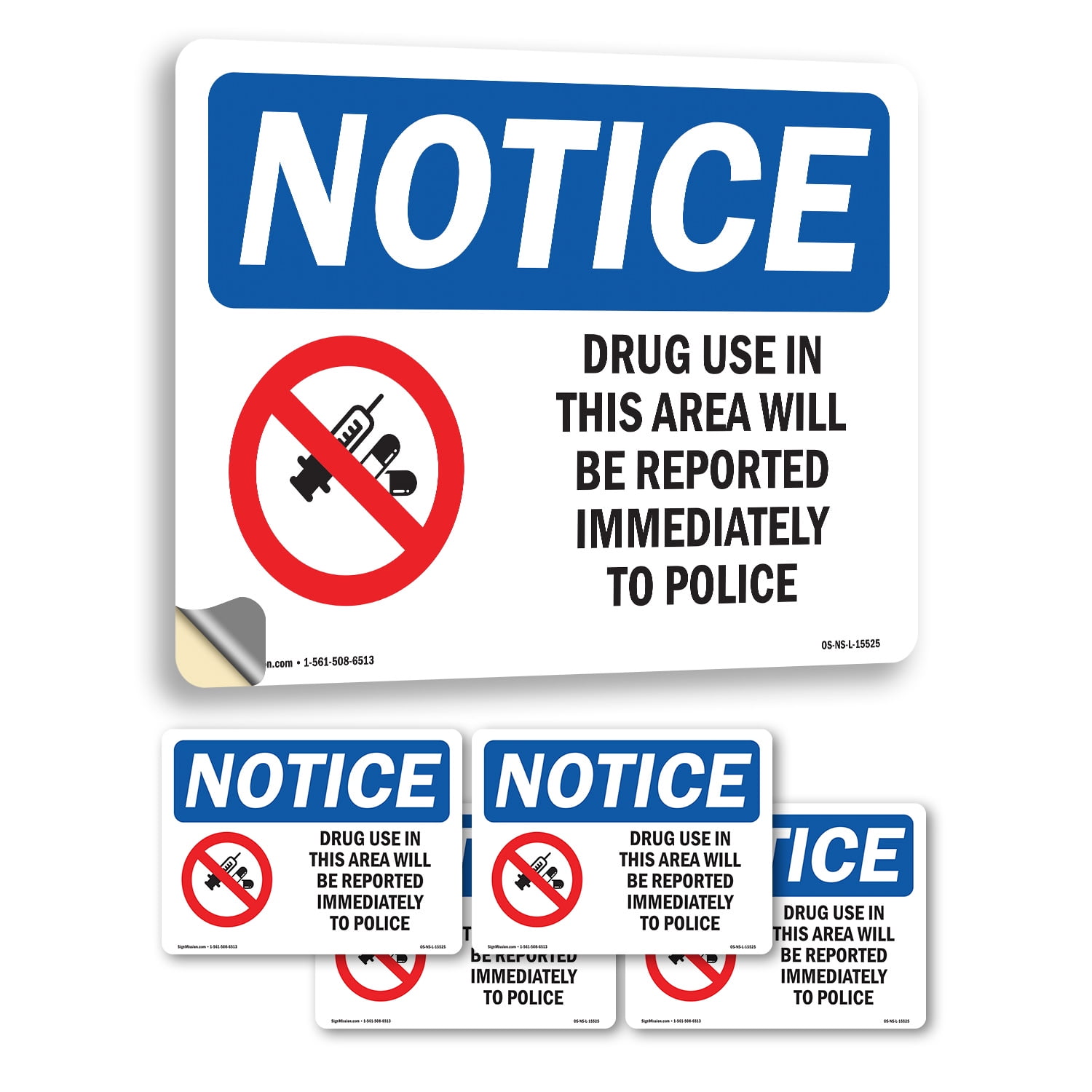 Drug Use Reported Immediately To Police OSHA Notice Vinyl Decal Label 5 ...