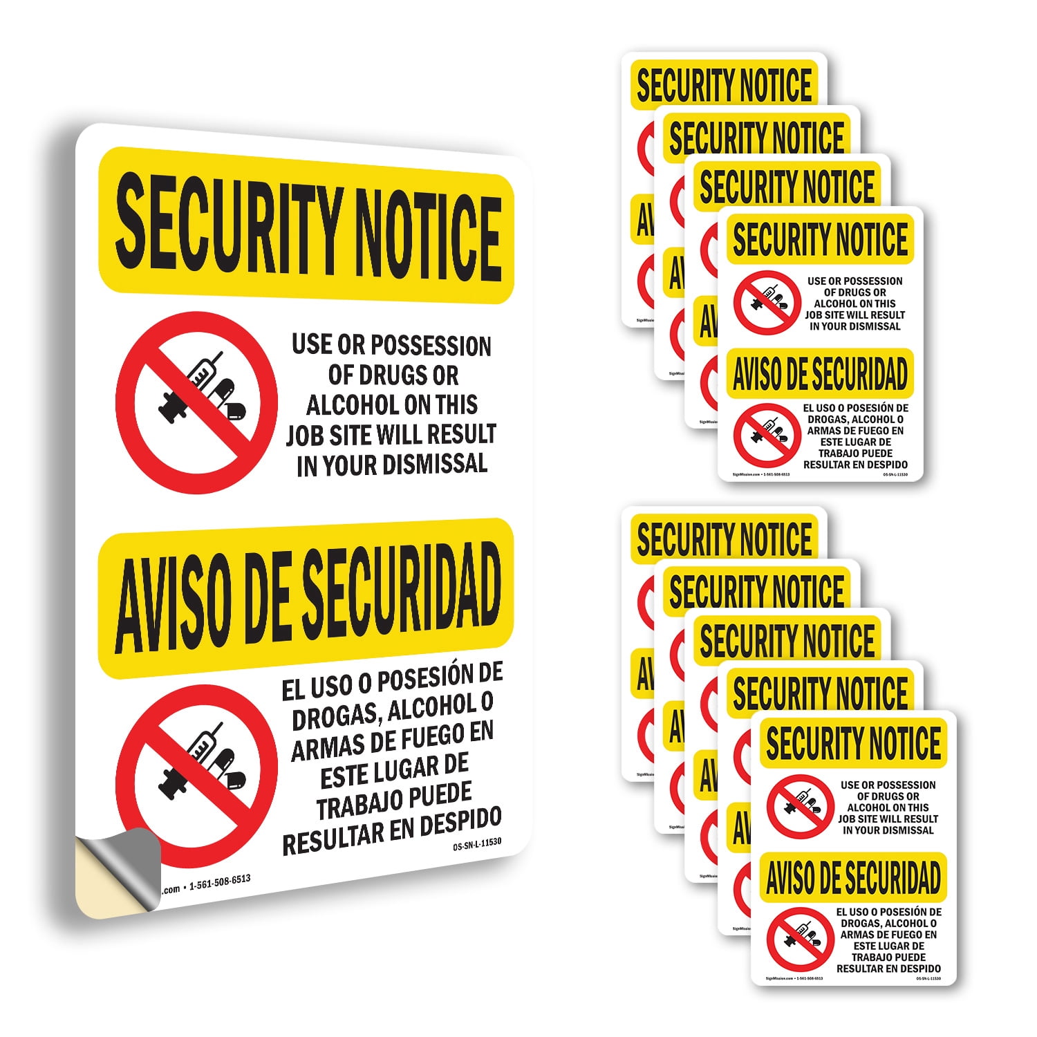 Drugs Or Alcohol Dismiss Bilingual OSHA Security Notice Vinyl Decal ...