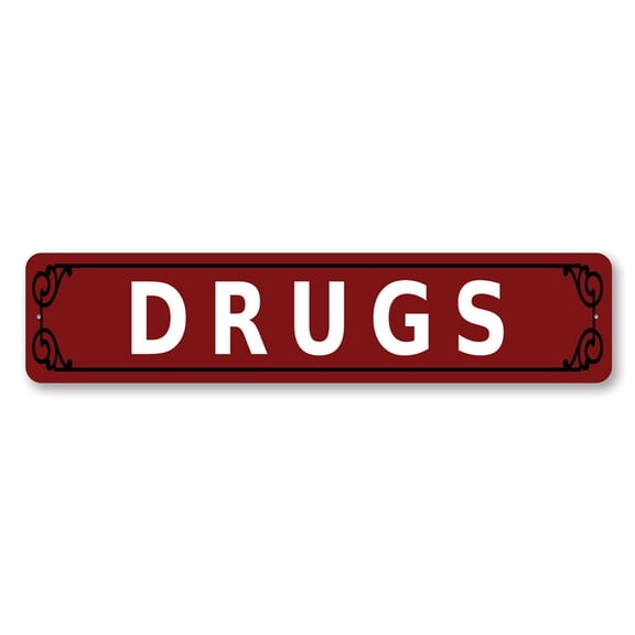 Drugs Pharmacy Aluminum Metal Decor Sign - 4x18 inches