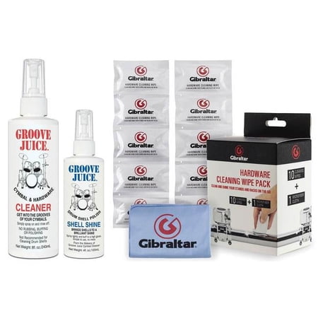 Drum Accessories 1133070 Drummers Cleaning Kit with Groove Juice Shell Shine, Cymbal Cleaner & Hardware Wipes
