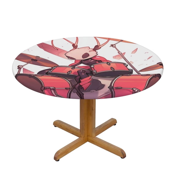Drum Ant Round Fitted Tablecloths Table Covers Wipeable Waterproof Elastic for Kitchen Dinning Parties Wedding Picnic Small Fits 40-44 Inch Table Size