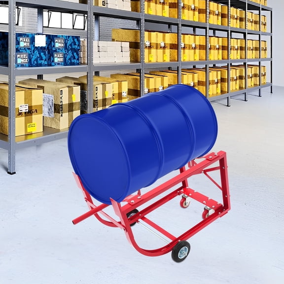 Drum Caddy 55 Gallon 4 Wheel Red, Steel Hand Truck for Oil Drum 600lbs Capacity