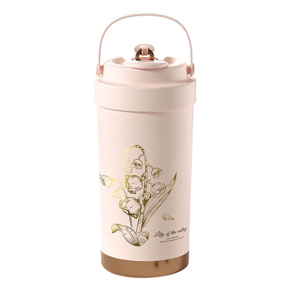 Drum Ceramic Straw Drum Water Bottle With Lid Straw Large Capacity Carrying Coffee Processing Vacuum Insulation Ceramic Outer Jacket No Overflow Insulation Vintage Glass Coffee Cups Vintage Glassware