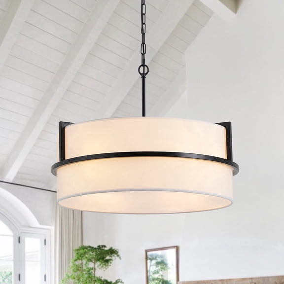Slirea 3-Light Black Drum Pendant Light, 15.7 in Fabric Shade, Adjustable Height, E26 Sockets