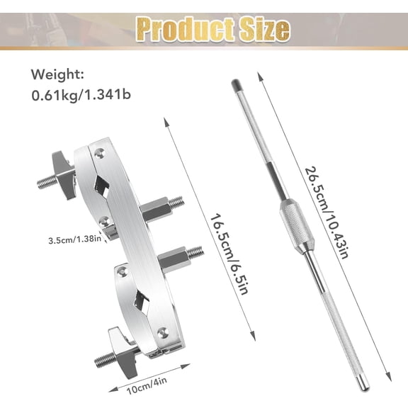 Drum Clamp Mount with Extension Bar, Heavy Duty Quick Release Multi-clamp for Cowbell, Jam Blocks, Tambourines, Mini Timbales, Tom, Cymbal Stands, Professional Drum Hardware Clamp Bracket