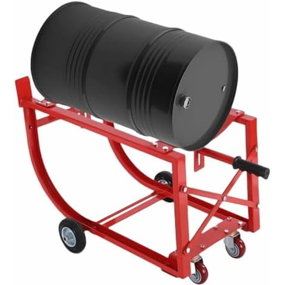 Drum Cradle 55 Gallon Drum Cart Rack Steel Oil Drum Handling Cradle with 4 Wheels and Retractable Drawbar, Up to 600lbs Capacity$$Tools