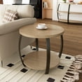 thumbnail image 1 of Drum End Table for Living Room, Mid Century Round Sofa Side Table with Storage, 2-Tier Circle End Table Wood Accent Small Table, Natural Wood&Black 23.6" D x 23.6" W x 21.7" H, 1 of 8