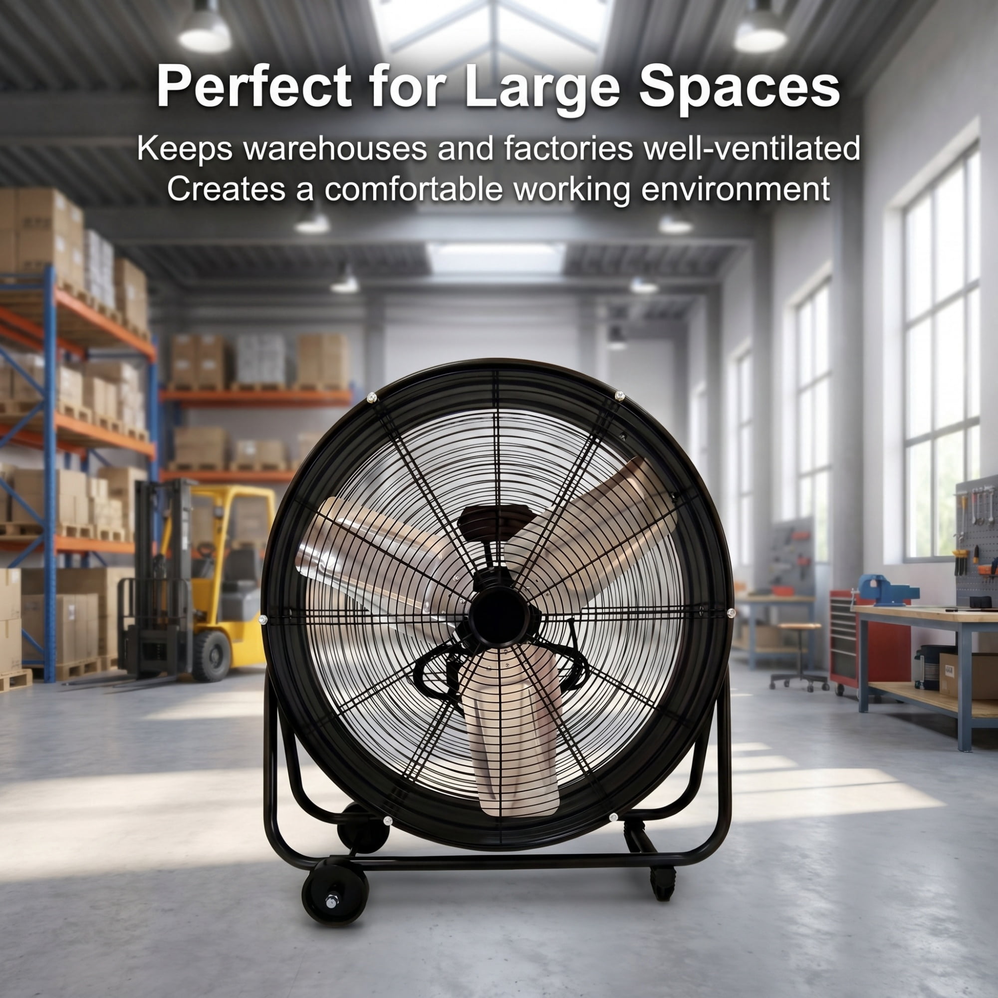 Drum Fan 24 Inch Heavy Duty Industrial Fan, High Velocity Shop Fan and Floor Fan with Aluminum Blades and Copper Motor for Warehouse Workshop Garage, Black