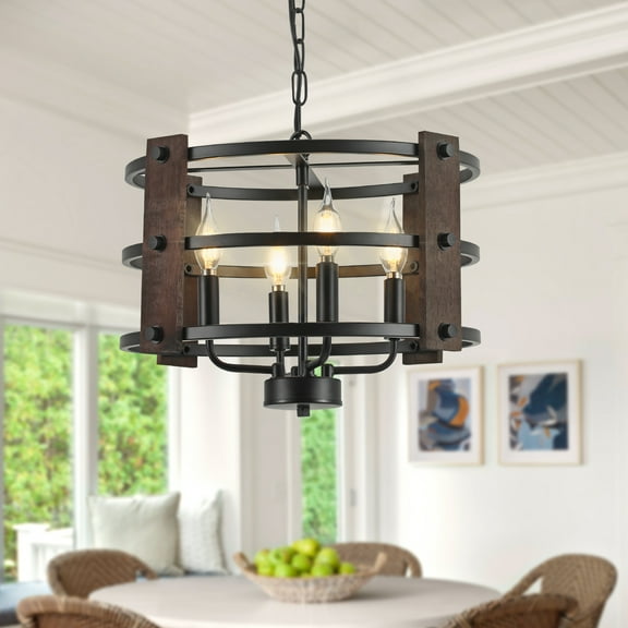 Drum Farmhouse Chandeliers, Black Pendant Light Semi Flush Mount Ceiling Lighting Fixture