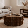 thumbnail image 1 of Drum Fluted Modern Round Coffee Table, Mid Century Circle Center Coffee Tables with Sturdy Pedestal, for Bedroom Apartment Living Room Farmhouse., 1 of 6